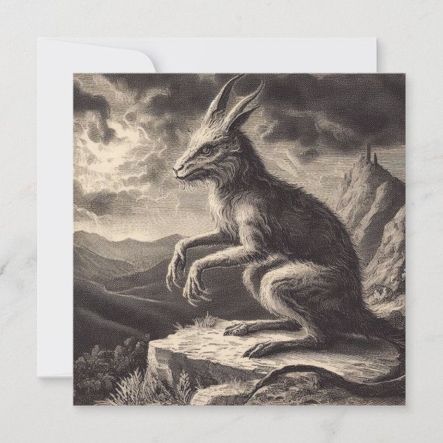 Cartão Horror de Ilustração Antiquada Chupacabra (Frente)