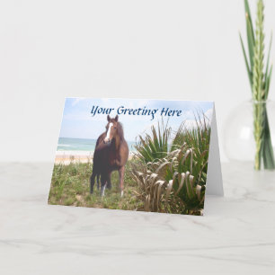 Cartão Horse Beach Grass and Ocean Greeting Card