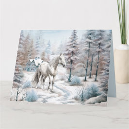 Cartão Horse cena de inverno neve no Natal