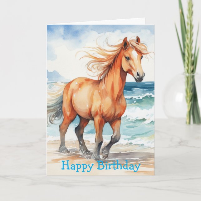 Cartão Horse on Beach Birthday (Frente)