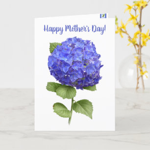 Cartão Hortênsia Azul Dia das Mães Floral Personalizado