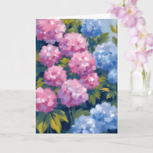 Cartão Hortênsias de Verão Flores Costeiras Rosa e Azul