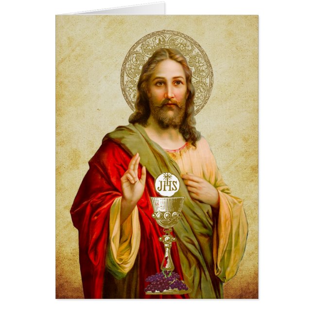 Cartão Hospedeiro de Chalice da Primeira Comunhão de Jesu (Frente)