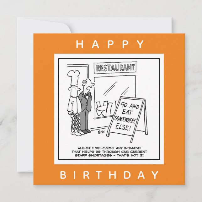 Cartão Hospitalidade Engraçada Escassez de Funcionarios d (Frente)