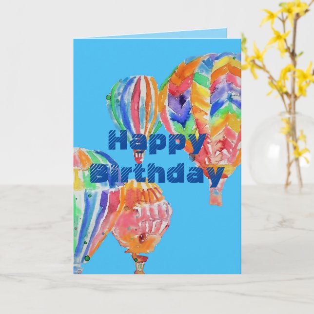 Cartão Hot Air Balloon Watercolor boys men Birthday Card (Flor Amarela)