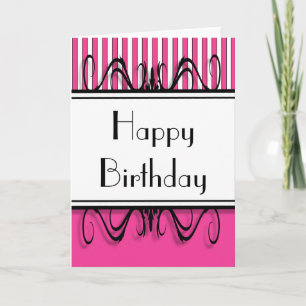 Cartão Hot Pink Stripes Happy Birthday Card