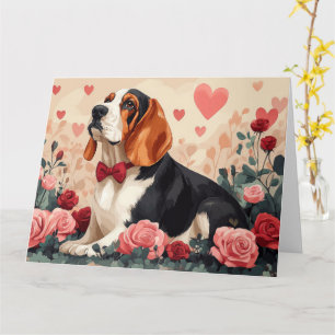 Cartão Hound Basset com Rosas - Dia de os namorados