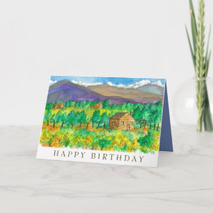 Cartão House Desert Mounains Watercolor Happy Birday