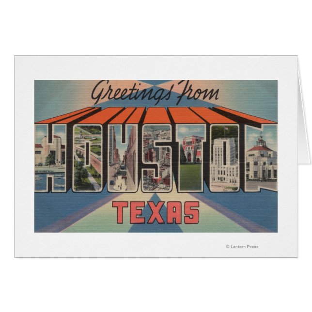 Cartão Houston, Texas - Cenas com Letras Grandes (Frente Horizontal)