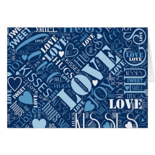 Cartão Hugs e Kisses Word Cloud Blue ID286