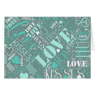 Cartão Hugs e Kisses Word Cloud Teal ID286