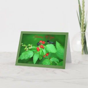 Cartão Hummingbird and Berries Greeting Card
