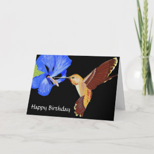 Cartão Hummingbird and Blue Hibiscus Happy Birthday
