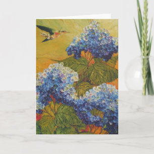 Cartão Hummingbird and Blue Hydrangea Greeting Card