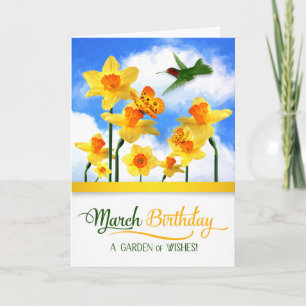 Cartão Hummingbird and Daffodils March Birthday Card