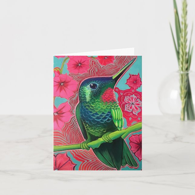 Cartão Hummingbird com Petunias (Frente)