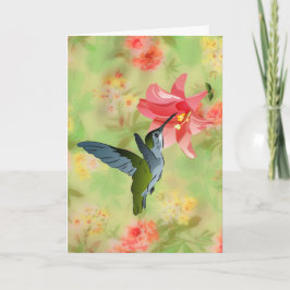 Cartão Hummingbird e Lily Rosa no Padrão Floral