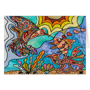 Cartão Hummingbird Goldfish Refletir Fantasia Art Card