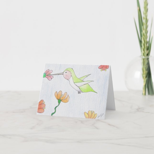 Cartão Hummingbird no Notecard da Flor (Frente)