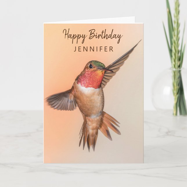 Cartão Hummingbird Nome Personalizado Feliz Aniversário (Frente)
