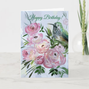 Cartão Hummingbird & Roses Birthday Greeting Card