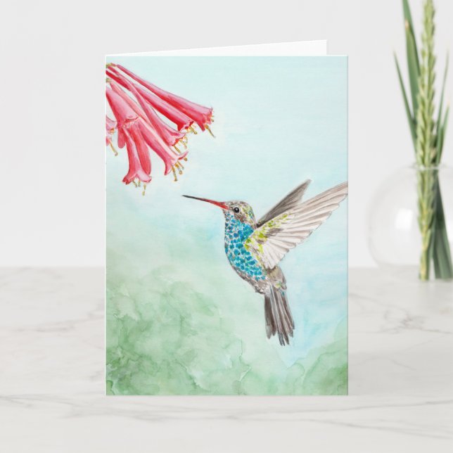 Cartão Hummingbird Watercolor impressão (Frente)