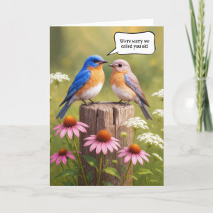 Cartão Humor De Aniversário Antigo Com Aves Bluebird