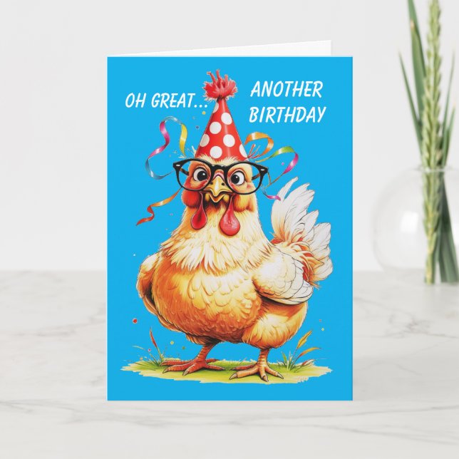 Cartão Humor de aniversário arcaico com frango (Frente)