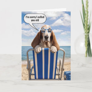 Cartão Humor de Aniversário Basset Hound na Cadeira de Pr