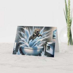 Cartão Humor de Aniversário de Gato Molhado