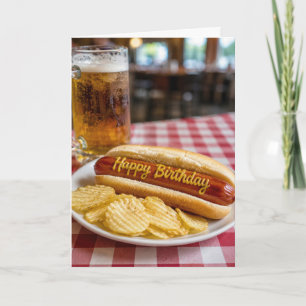 Cartão Humor de Cachorro-Quente e Cerveja de Aniversário 