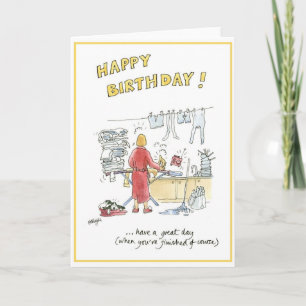 Cartão Humorous cartoon birthday card for housewife.