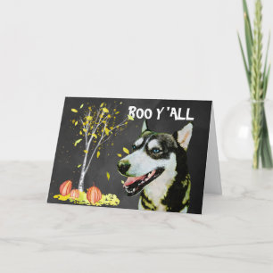 Cartão Husky Assustador no Halloween