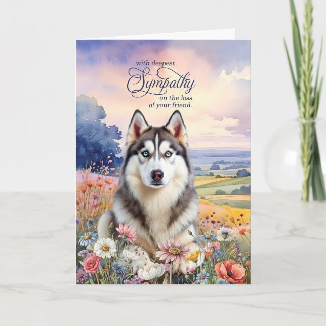 Cartão Husky Dog Field of Wildflowers Pet Sympathy (Frente)