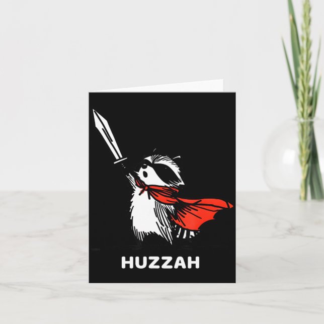 Cartão Huzzah Raccoon Knight Funny Sword Meme Quote  (Frente)