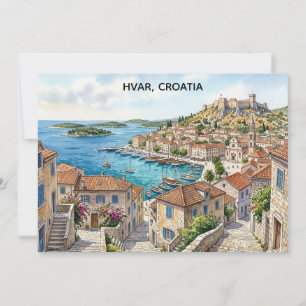 Cartão Hvar Croácia Vista Panorâmica Aquarela Viagem