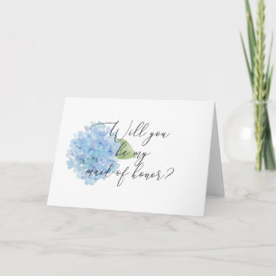 Cartão Hydrangea Azul Você Será Minha Madrinha de casamen