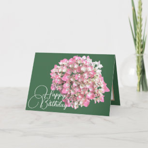 Cartão Hydrangea verde-rosa-branca Aniversário feliz