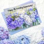 Cartão Hydrangeas de Aniversário Feliz 4<br><div class="desc">Estas híbridos roxas e brancas são a flor do 4º Aniversário de Casamento. Eles significam beleza e uma compreensão mais profunda de alguém. Você pode personalizar a mensagem dentro se quiser ou mantê-la igual. Fotografia por Daphsam</div>