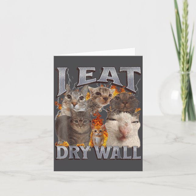 Cartão I Eat Drywall Funny Cat Meme Bootleg Graphic  (Frente)