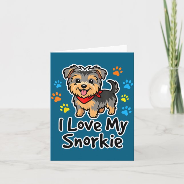 Cartão I Love My Snorkie Cute Schnauzer Yorkie Mix Dog Lo (Frente)