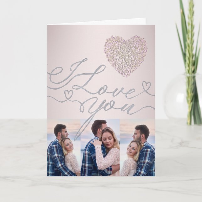 Cartão I Love You Pink Heart Photo Collage (Frente)