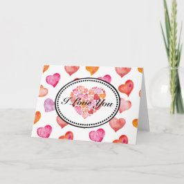 Cartão I Love You Watercolor Hearts