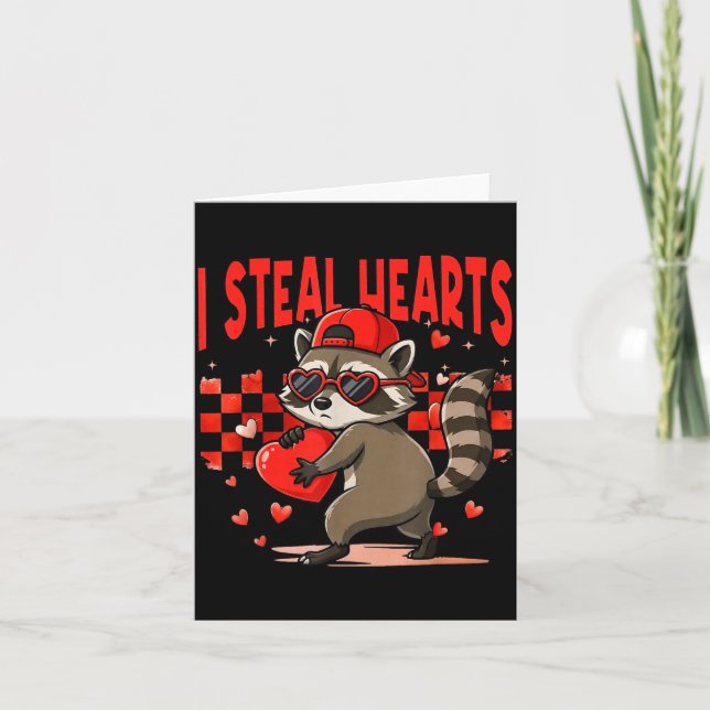 Cartão I Steal Hearts Design Raccoon Valentine Day Retro  (Frente)