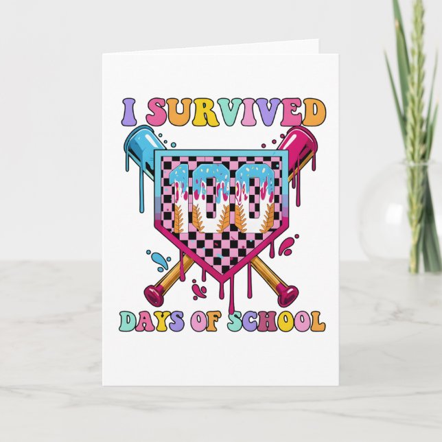 Cartão I Survived 100 Days of School Baseball Theme (Frente)