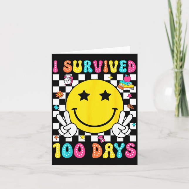 Cartão I Survived 100 Days Of School Boys Kids 100th Day  (Frente)