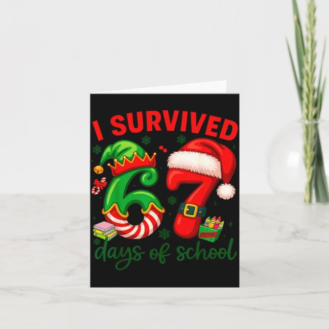 Cartão I Survived 67 Days Of School Christmas Candy Cane  (Frente)