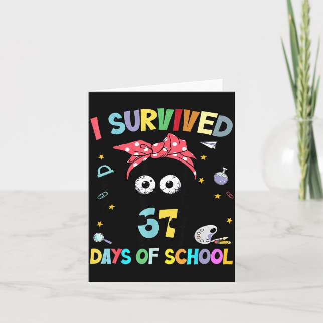 Cartão I Survived 67 Days Of School Funny Black Cat Six S (Frente)