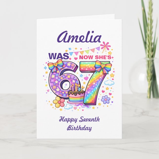 Cartão I Was 6 Now I'm 7 Girls 7th Birthday  (Frente)