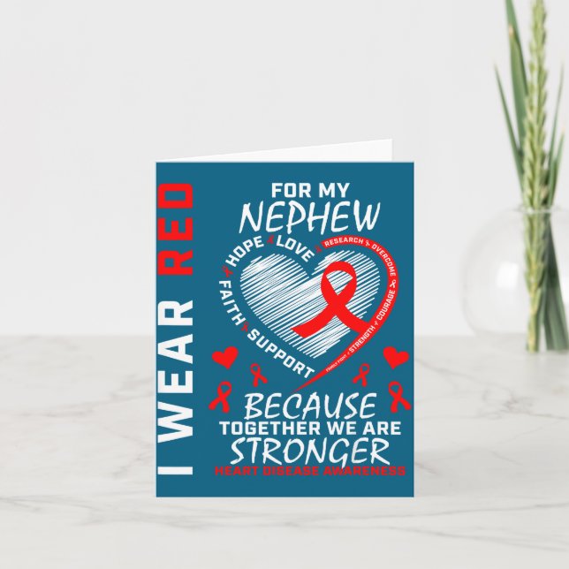 Cartão I Wear Red For My Nephew Heart Disease Awareness  (Frente)